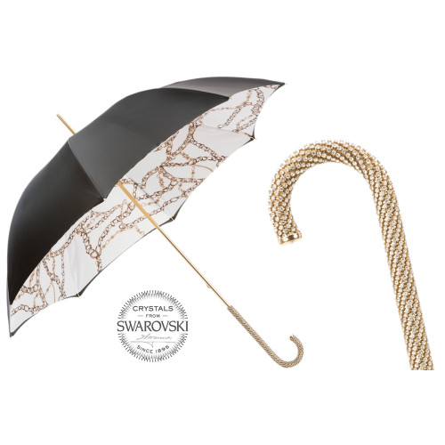 Pasotti - Black Umbrella with Chains Printed Interior, Double Cloth