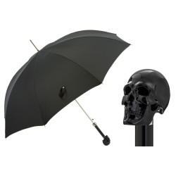 Pasotti - Black Umbrella with Black Skull Handle