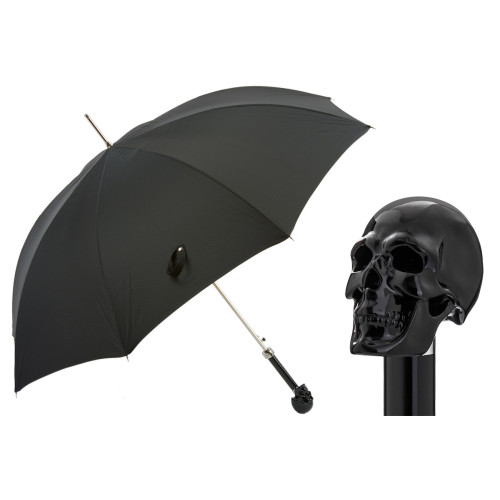 Pasotti - Black Umbrella with Black Skull Handle