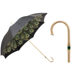 Pasotti - Black Umbrella with Peacock Interior, Double Cloth