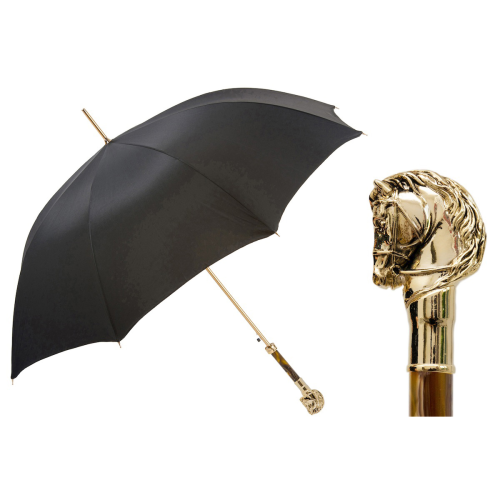  - Parasol czarny z rączką w kształcie złotej głowy konia
